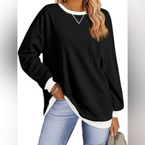 Women's Black Contrast-Trim Pullover Sweatshirt